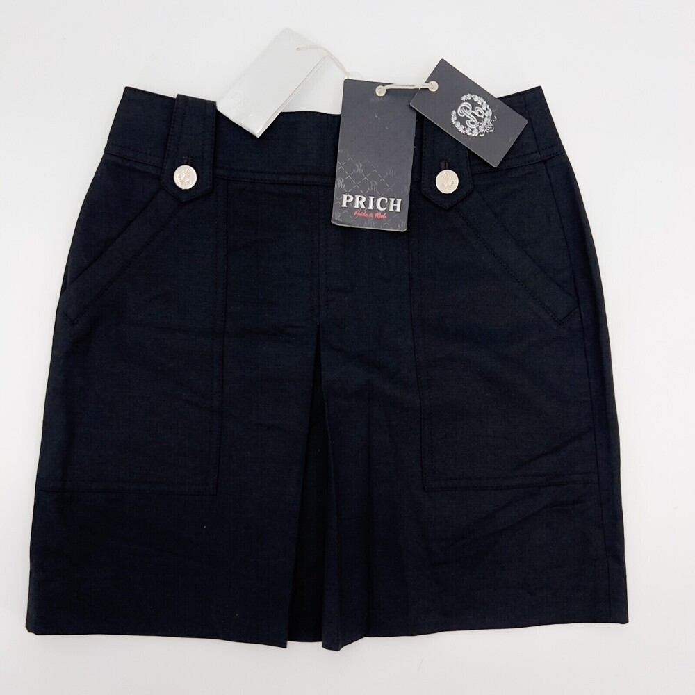 PRICH Skirt Womens 155/62A 26" Medium Black A-Line Short Buttons Lined